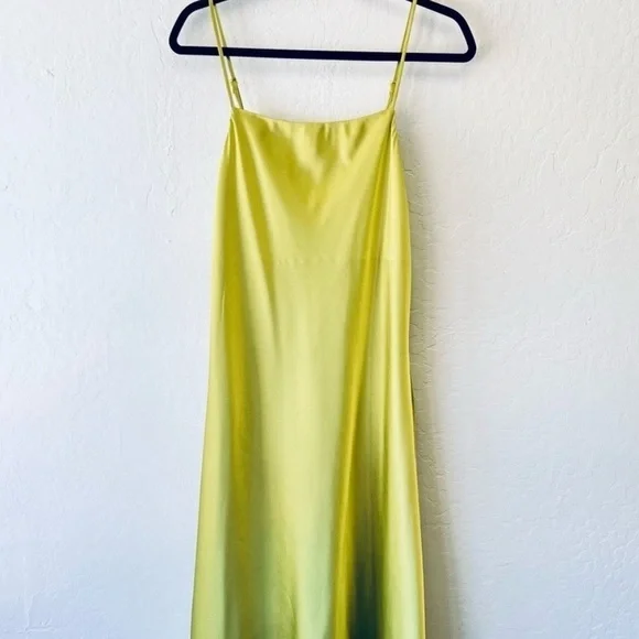 Apparis Carmen Satin Slip Mini Dress in Green Yellow - Picture 3 of 5